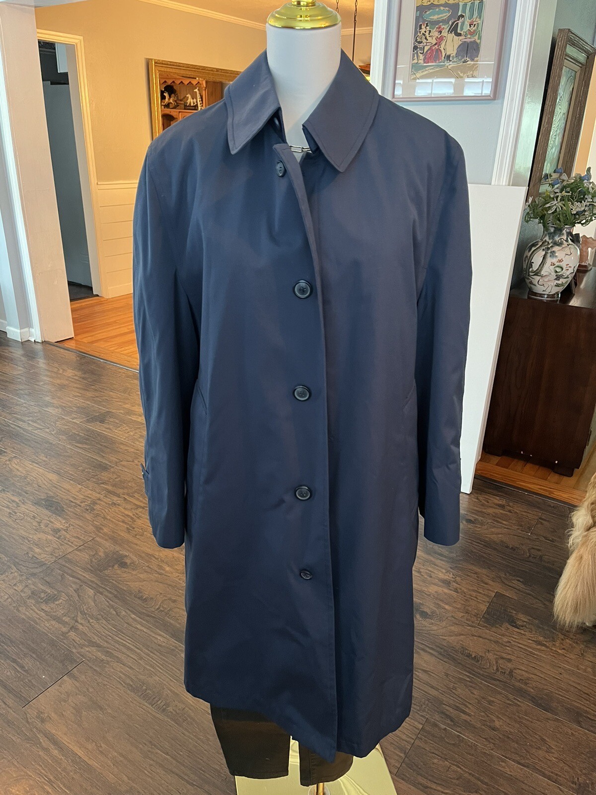 Vintage MISTY HARBOR Blue Navy RAIN TRENCH COAT Size 38 Short Zip Out Lining