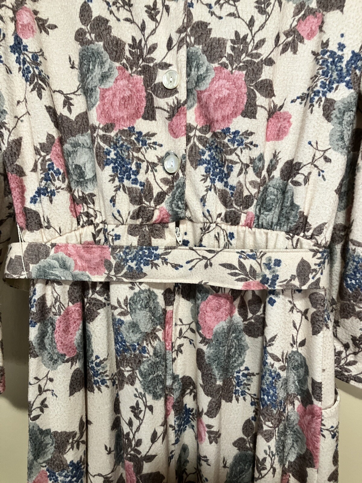 Vintage STUART ALAN Petites Floral Modesty Cottagecore Belted Midi Dress sz 14P