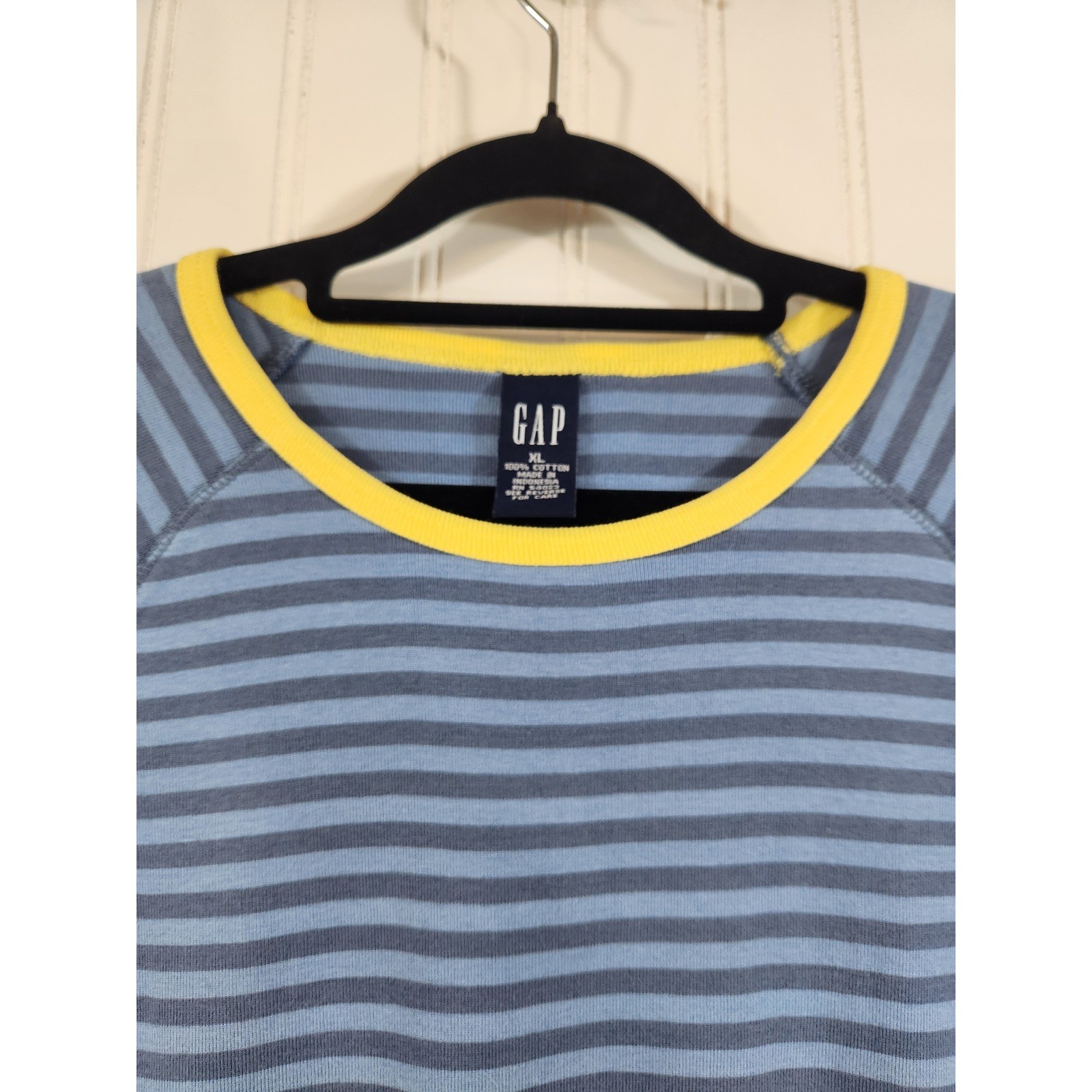Vintage Gap Blue Striped Raglan 3/4 Sleeve T-Shirt Yellow Ringer XL Y2K 90s