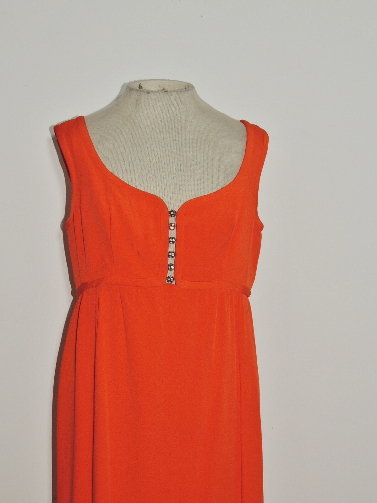 Royalton Ltd. Red Faille Maxi Dress W Rhinestone Buttons SM – MED