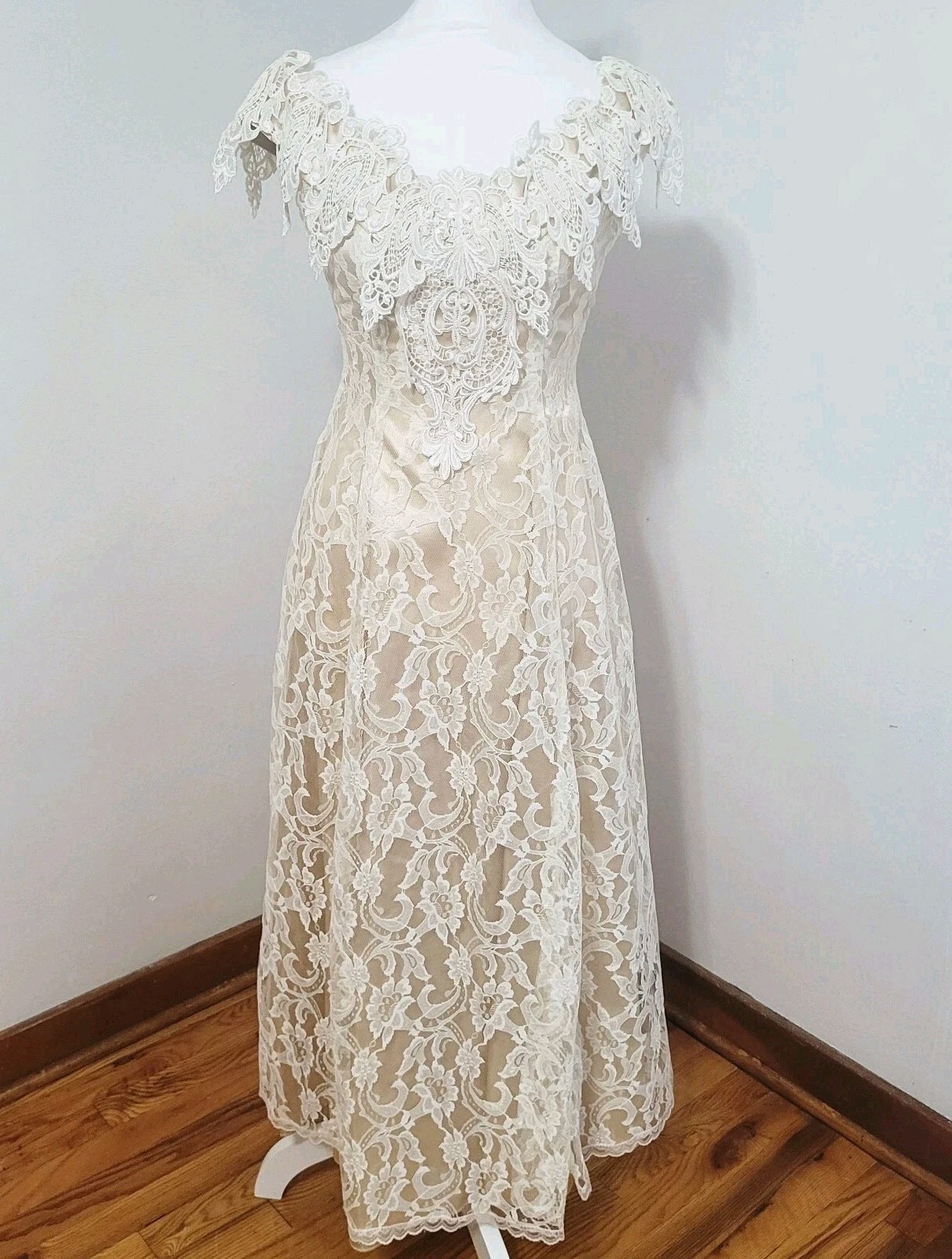 Vtg Lace Wedding Dress Size 4 Victorian Prairie Castle Garden Party Edwardian