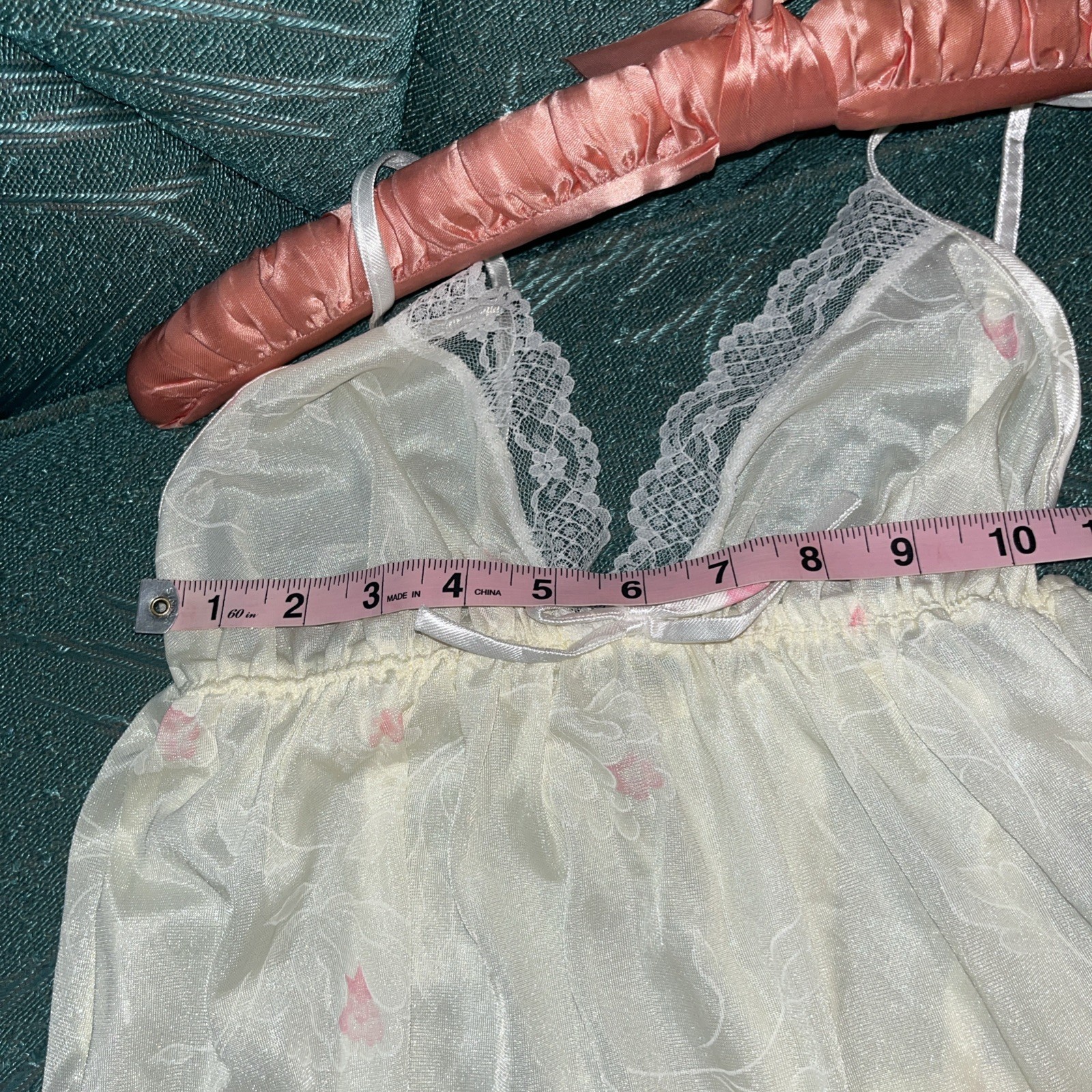 Vtg Val Mode Maxi Nightgown Medium Ivory Floral Pink Flowers Slip Chemise V Neck