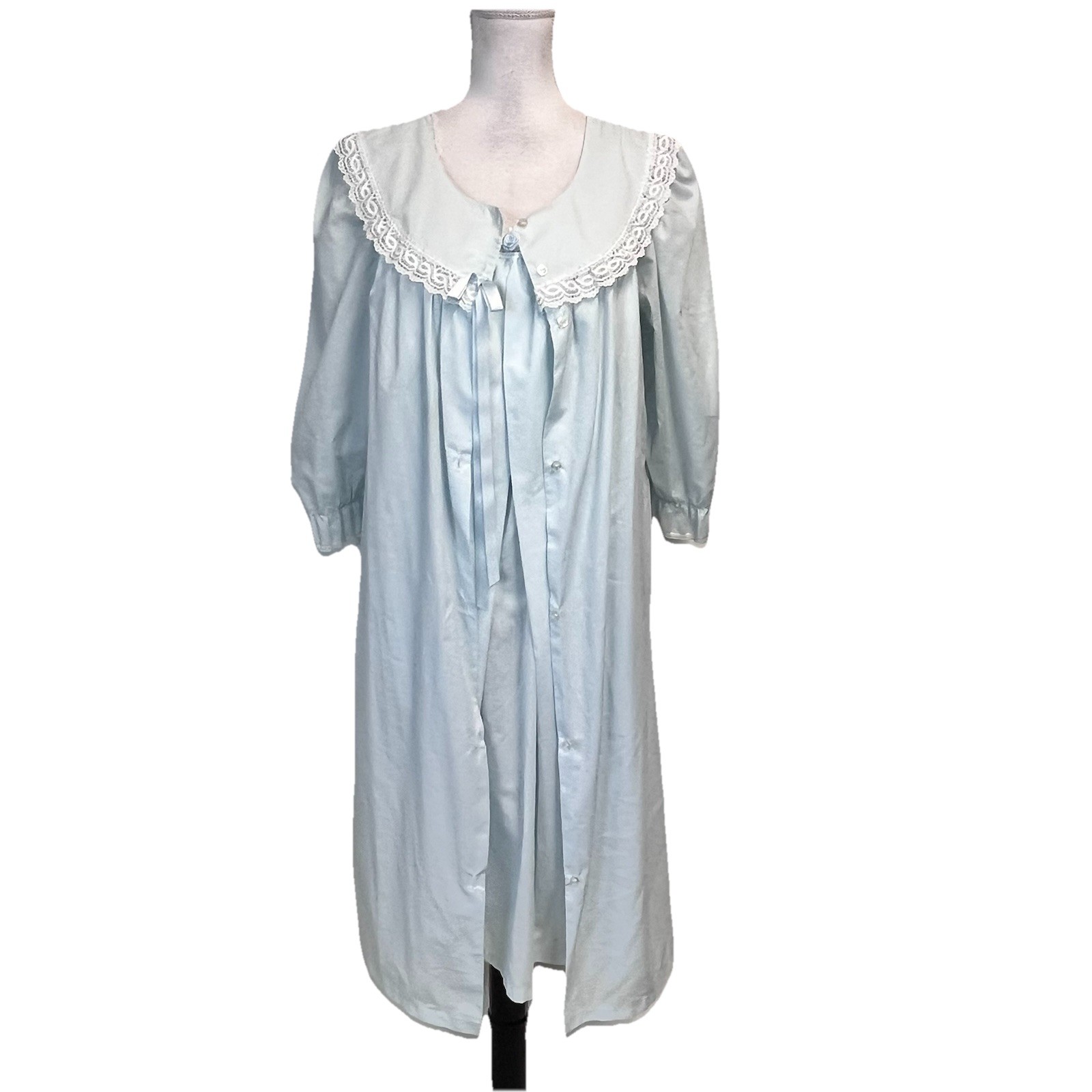 Vintage Take Nine Maternity Blue 2pc Nightgown Robe Peignoir Set sz Medium 12 14