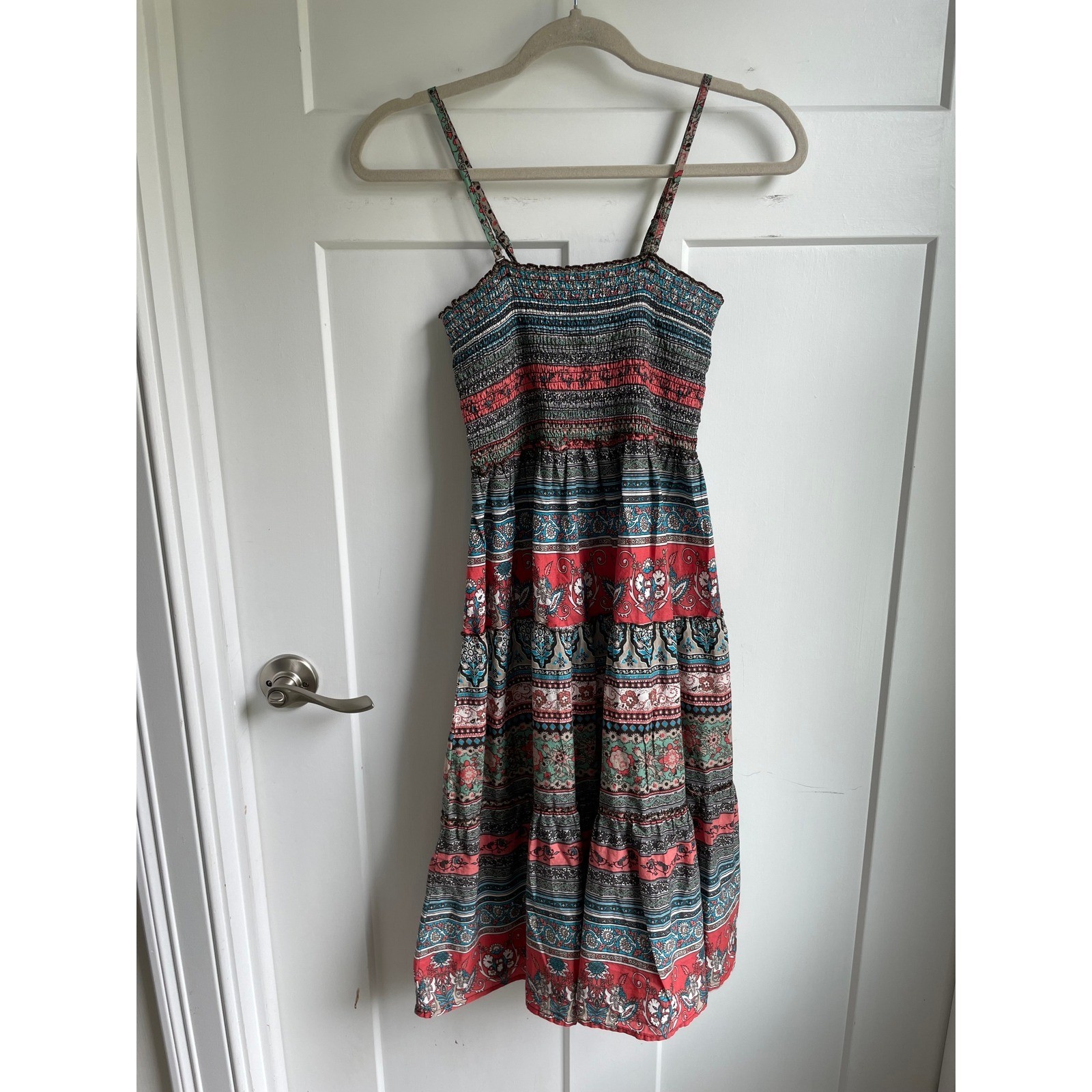Mudd Vintage 90s Y2K Mudd Smocked Tiered Dress XS Paisley Cotton Floral Boho