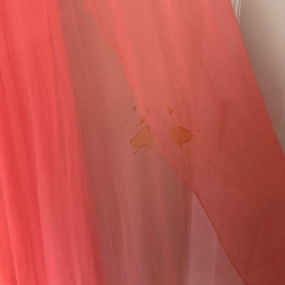 Vintage 60s Coral Chiffon Dress Large AS IS Maxi Waterfall Cape Flutter Angel