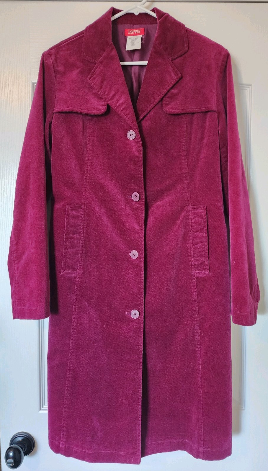⚡️VTG RARE 🔥 ESPRIT Magenta Velvet Trench Y2K INDIE SLEAZE L retro festival 💖