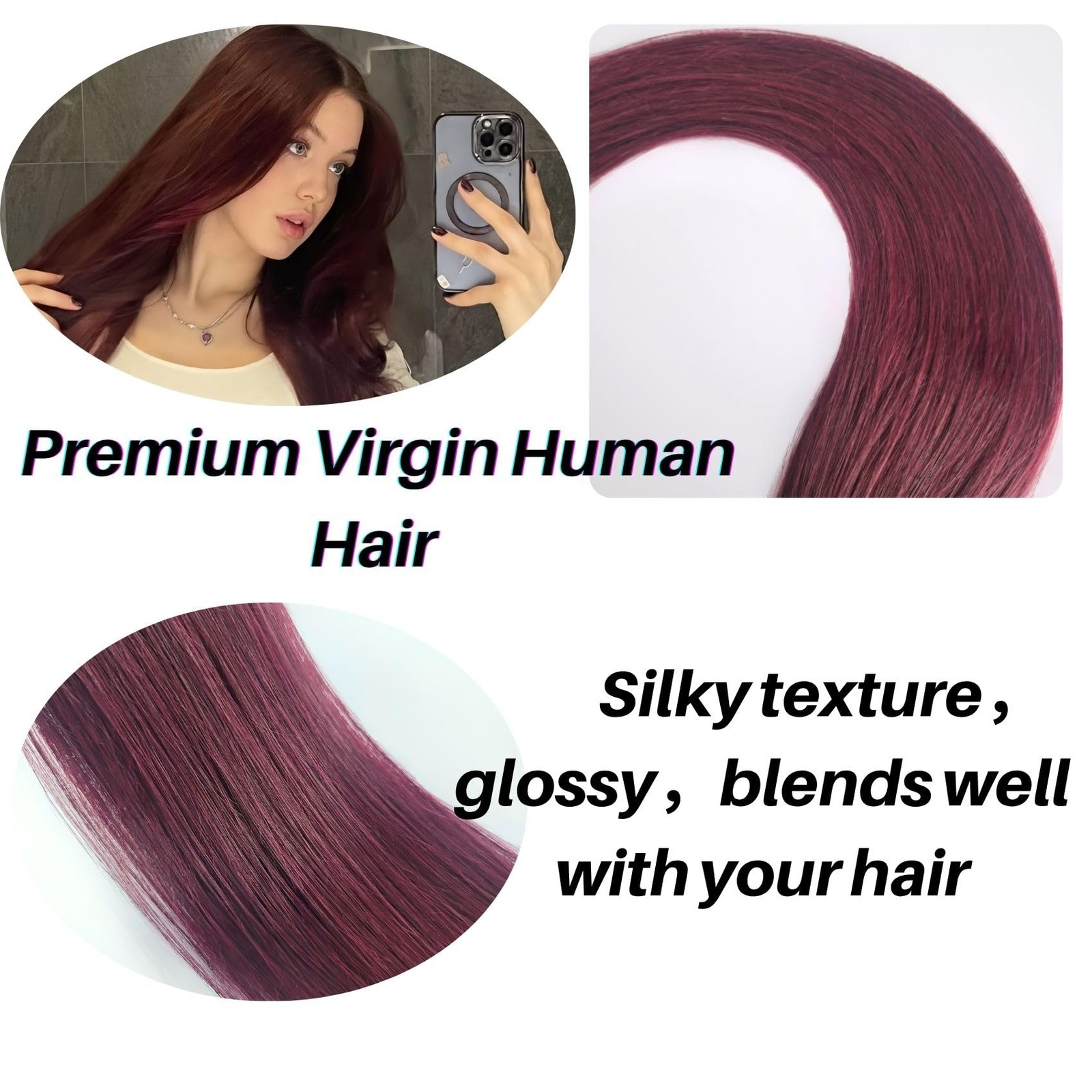 Burgundy 24 Inch Human Hair Extensions Tape-in Straight Remy Hair 20Pcs 50G Cosp