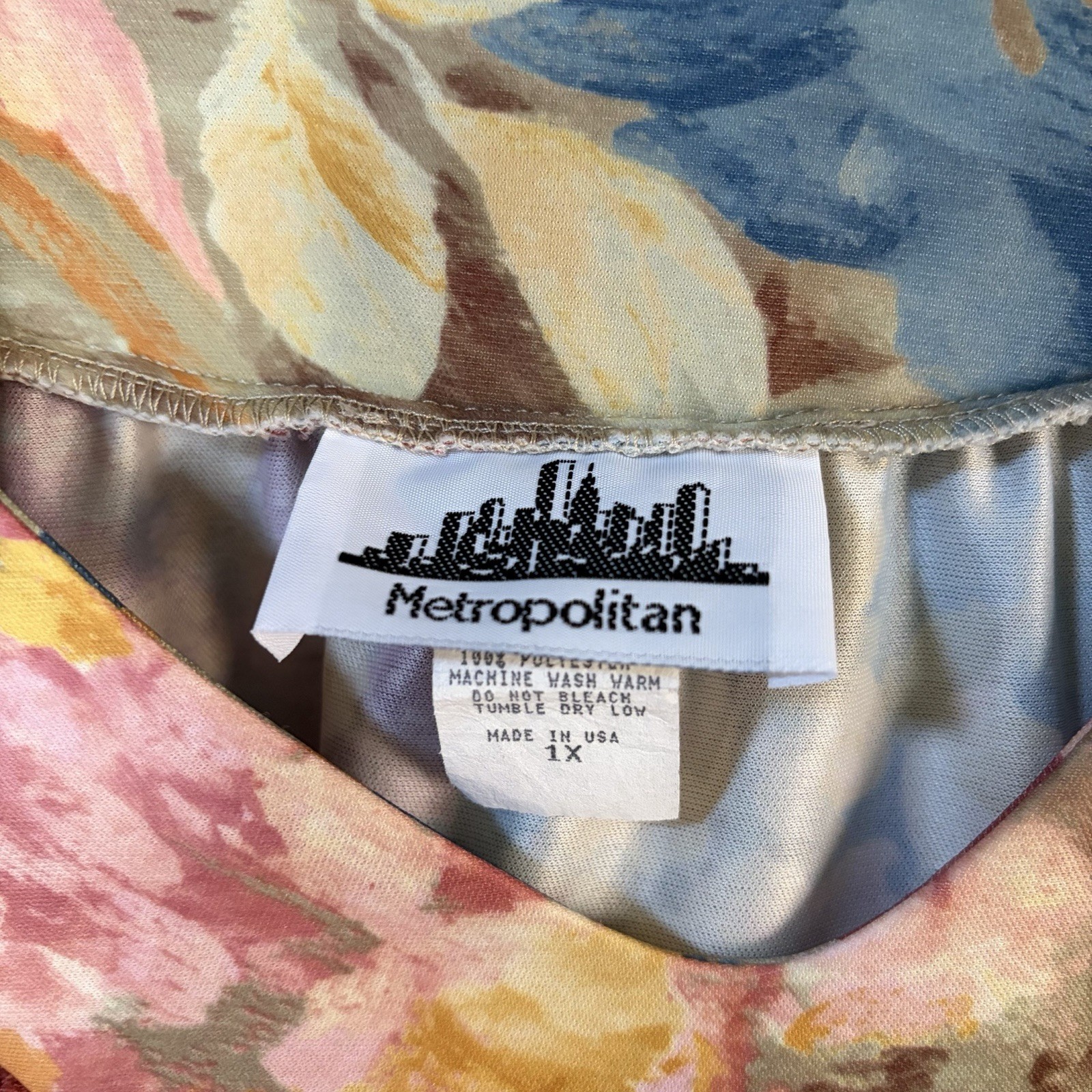 VTG Metropolitan Mumu Tent Dress Caftan Warm Tone Floral Print Size 1X 1 Pocket
