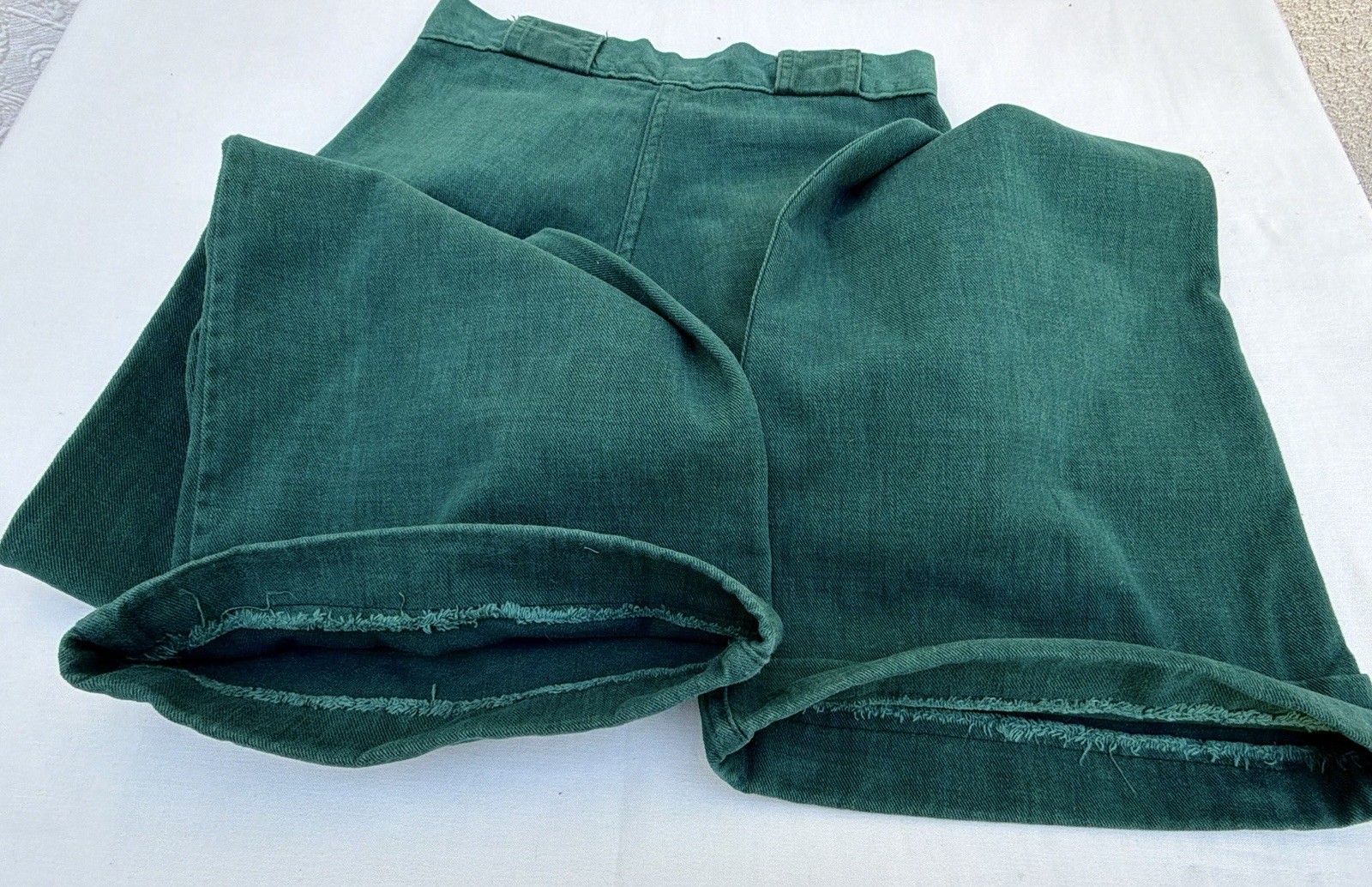 Vintage c1974 Forest Green Flared Pants Jeans Brushed Twill EUC 28” x 43.75”