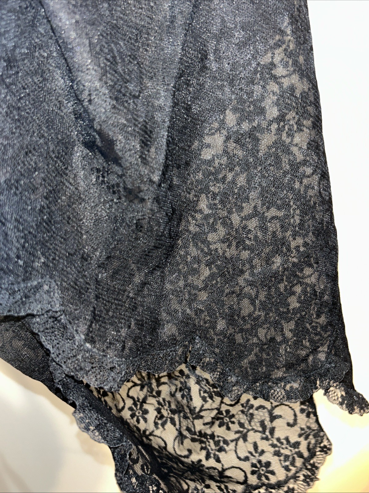 Vintage Pinehurst Black Lingerie Full Floral Lace Sheer Slip Dress Gown 36