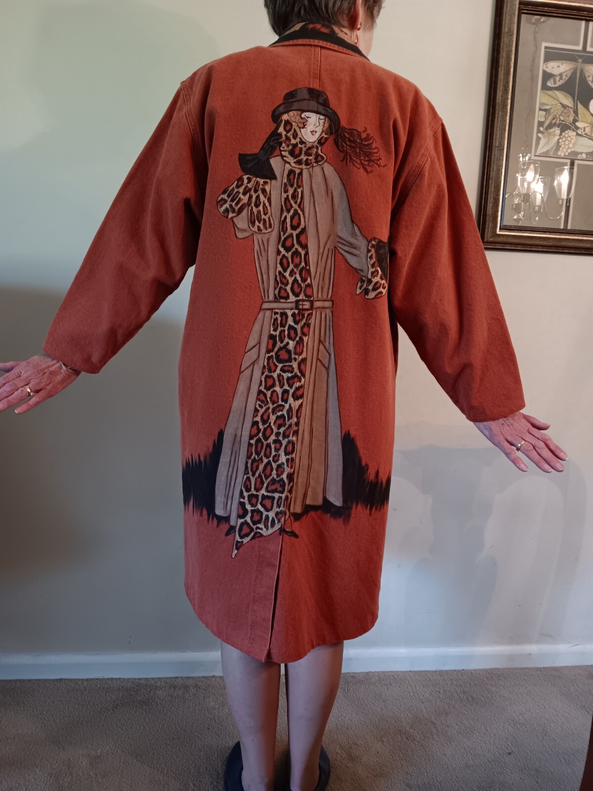 Vintage A YOZIE Hand Painted Long Coat – 100% Cotton Denim – Signed – One Size