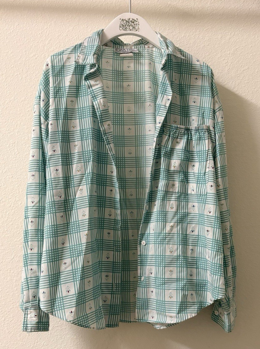 Vintage 80s Oak Hill White Teal Floral Button Down Light Weight Pocket Women&rsquo;s M