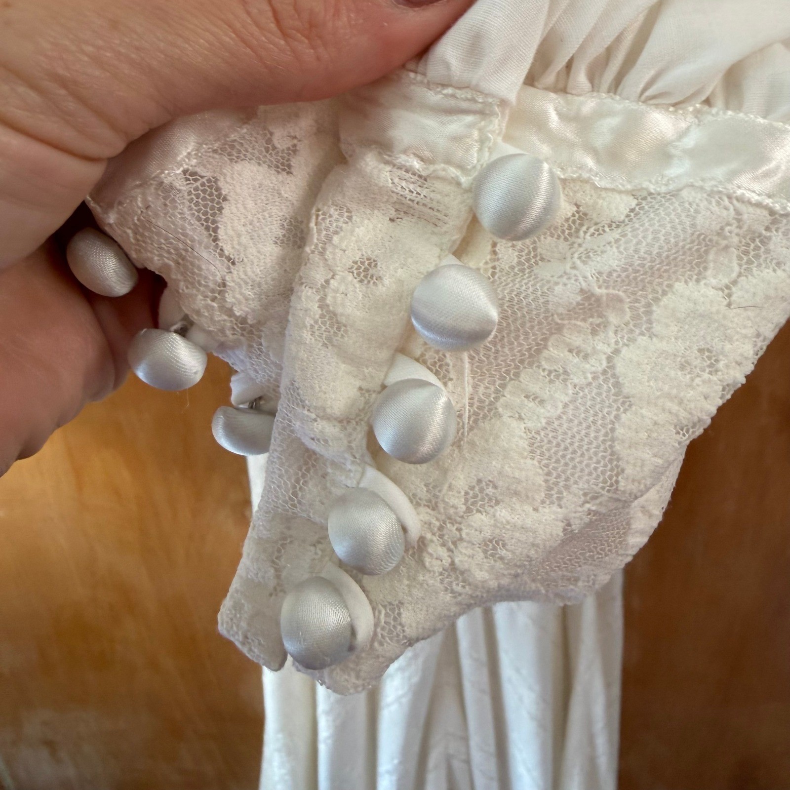 Vintage 70s Jody of California White Prairie Maxi Dress Lace Bishop Sleeve Small