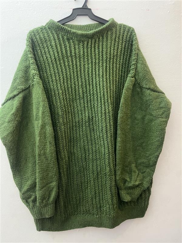 Vintage 1990s Handmade Green Wool Sweater – Cozy Knit Pullover, Family Heirloom