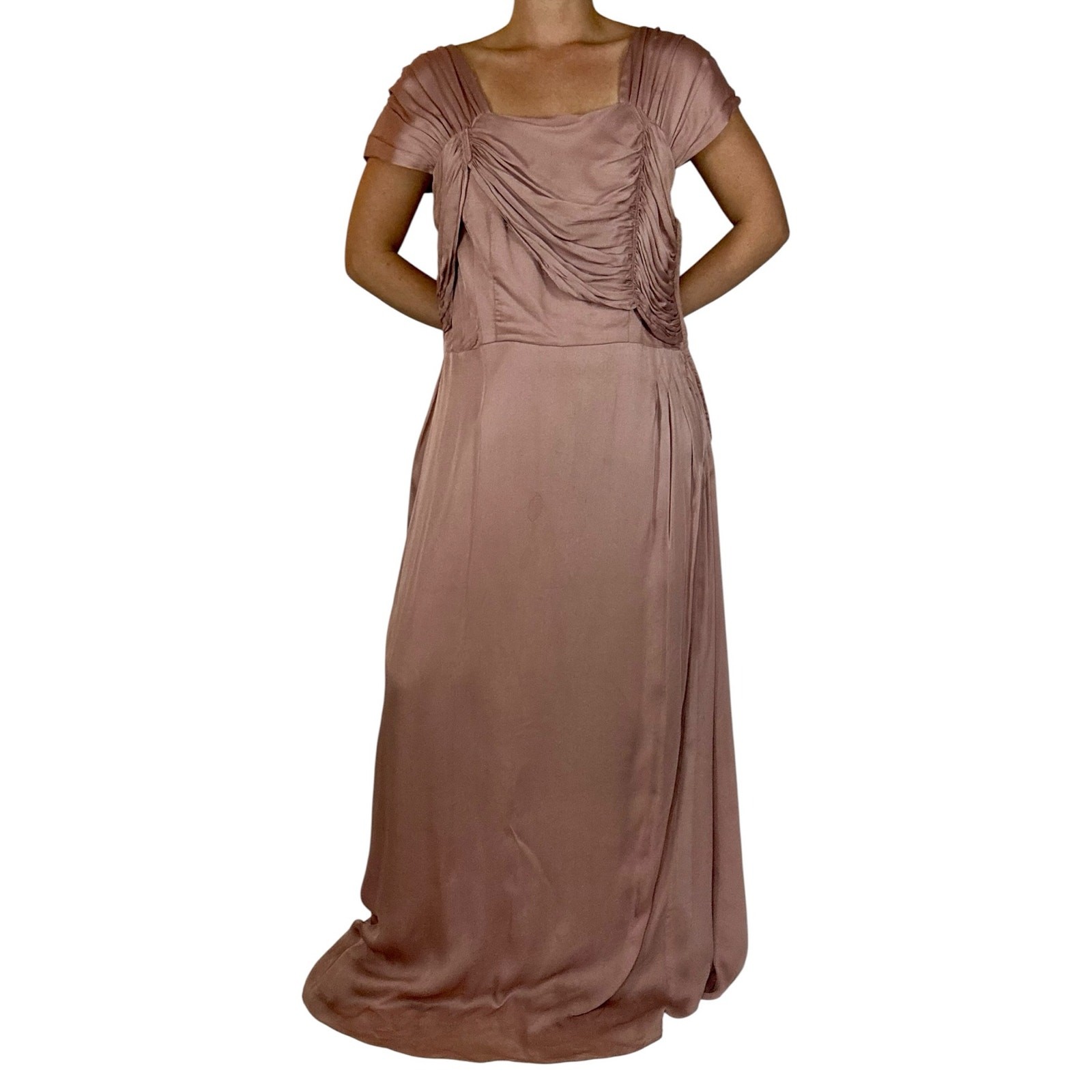 Vintage 1950s Styled by Andora Silk Mauve Grecian Gown Plus Size Column Dress