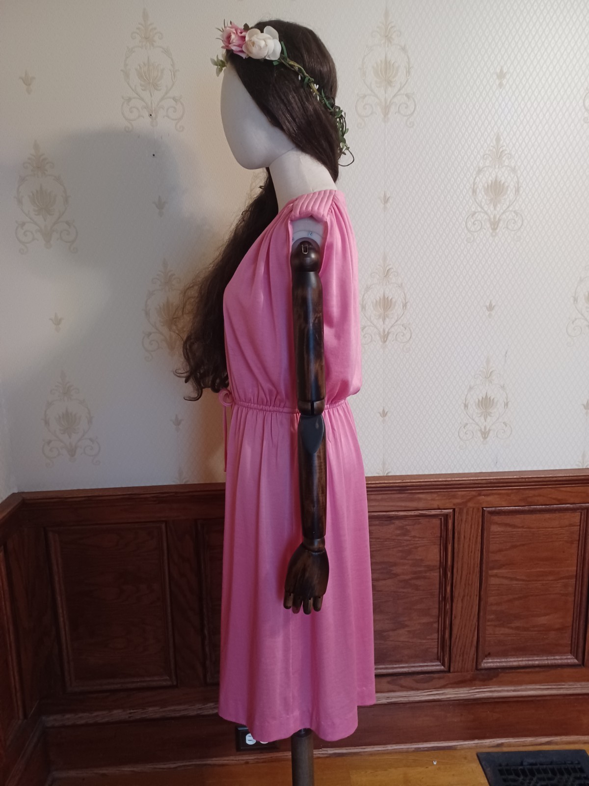 Vintage 1970s Vicky Vaughn Juniors Floaty Pink Disco Goddess Union-Made Dress