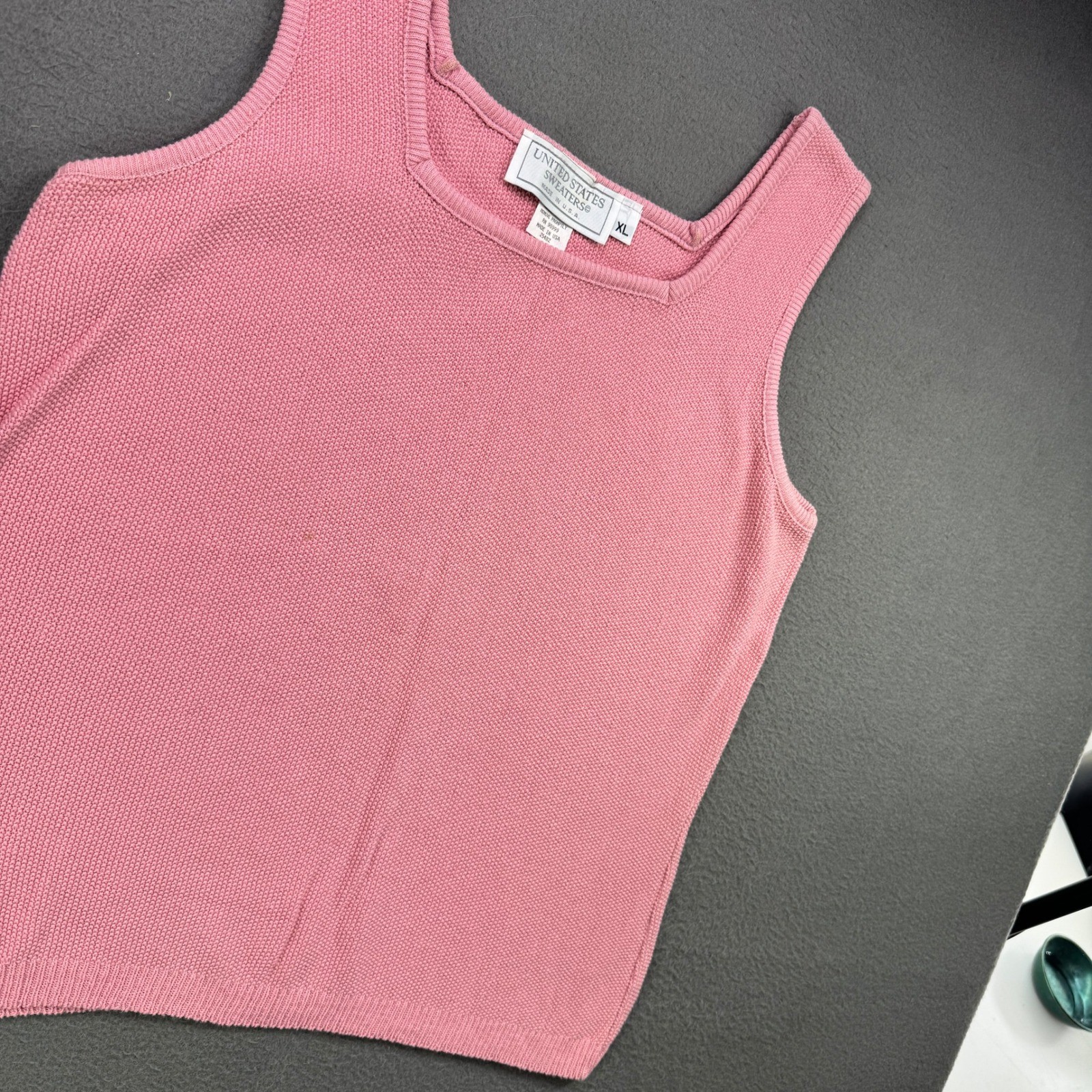 Vintage United States Sweaters Tank Top Women XL Pink Knit Square Neck USA VTG