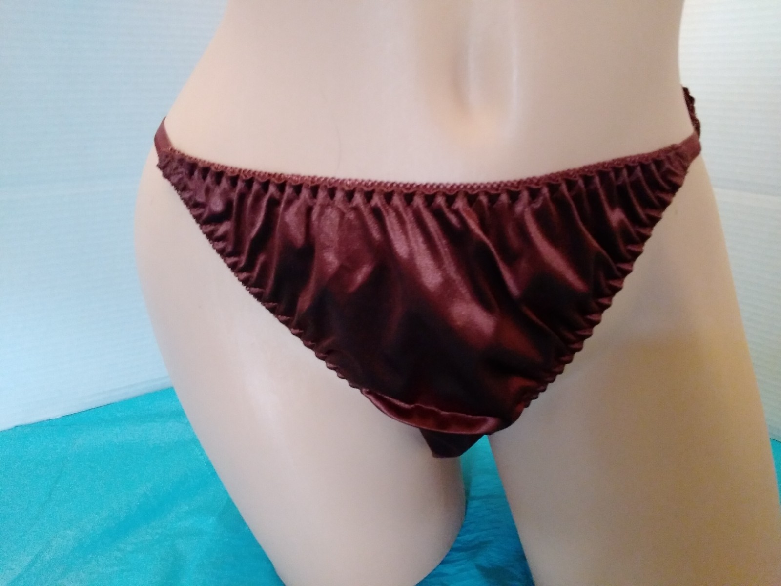 Panties String Bikini Lingerie Glossy Satin Second Skin L Copper Stretchy