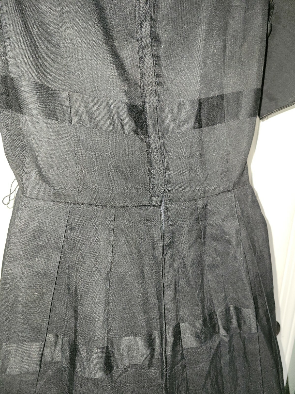 L&rsquo;AIGLON Black Linen Full pleated pocket Skirt Dress S Vintage 60s