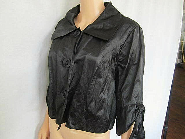V Cristina Jacket Large Black 3/4 Sleeves Vintage Polyester & Cotton
