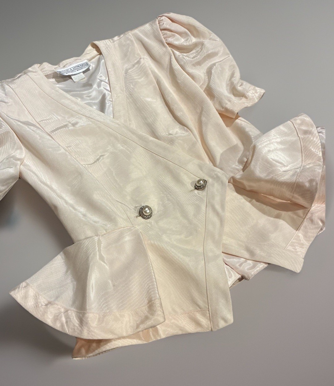 Vintage 80s Peplum Blazer Pink Opal Jessica Howard Statement Jacket size 10 by
