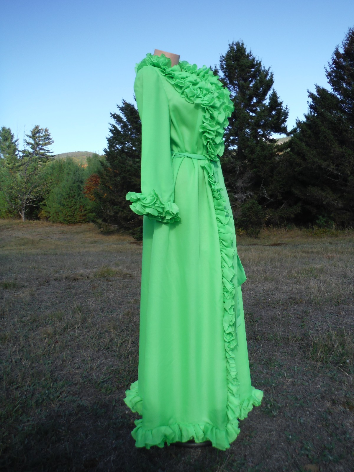 STUNNING & GORGEOUS!! RARE VTG Maxi Robe Wrap Gown 50s/60s? LOTS of Ruffles! S/M