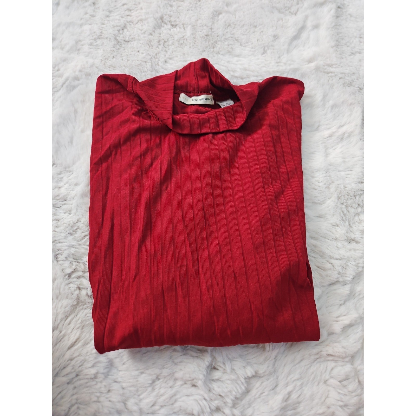 Vintage 90s Basic Equipment Red Ribbed Knit Mock Neck Long Sleeve Shirt XL