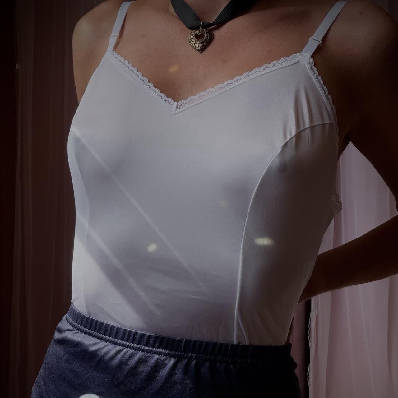 1960s pearl white satin lace camisole
