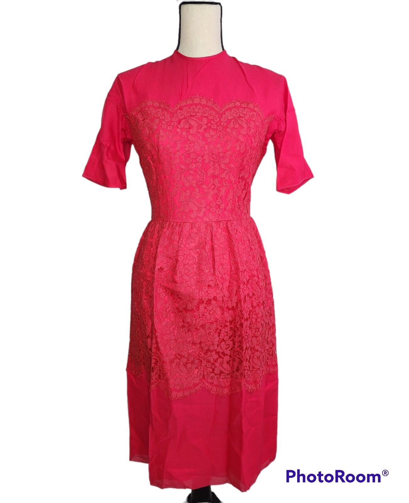 1950s Vintage L&rsquo;Aiglon Party Cocktail Dress Bodice Lace Red Rockabilly 10