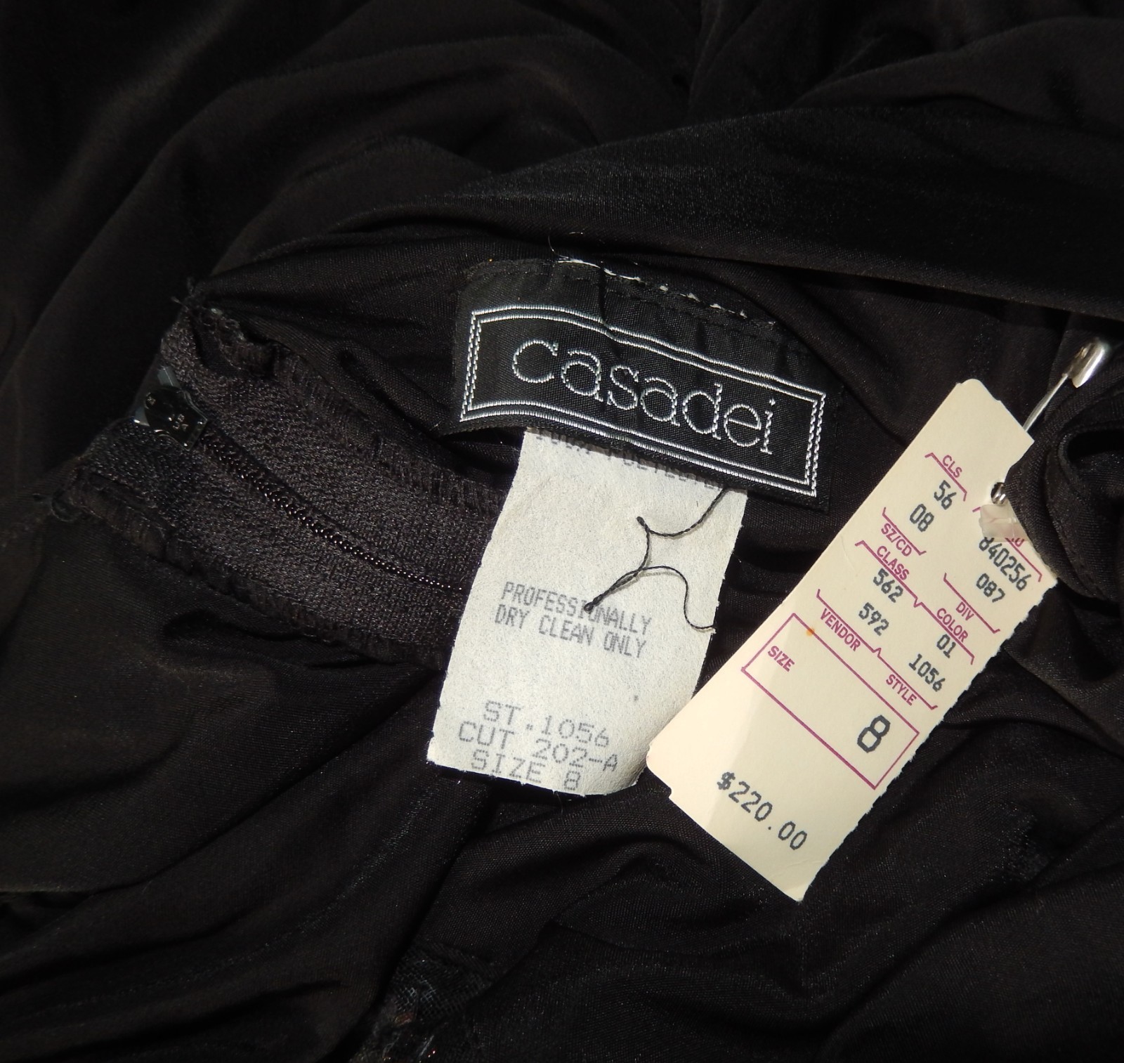 Vintage 80&rsquo;s Casadei Black Sequin Draped Party Cocktail Dress