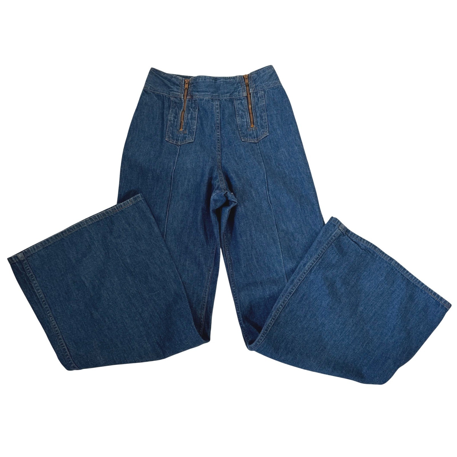 Vintage Altered 70&rsquo;s High Waist Jeans Double Zipper Flare Blue Denim Size 23