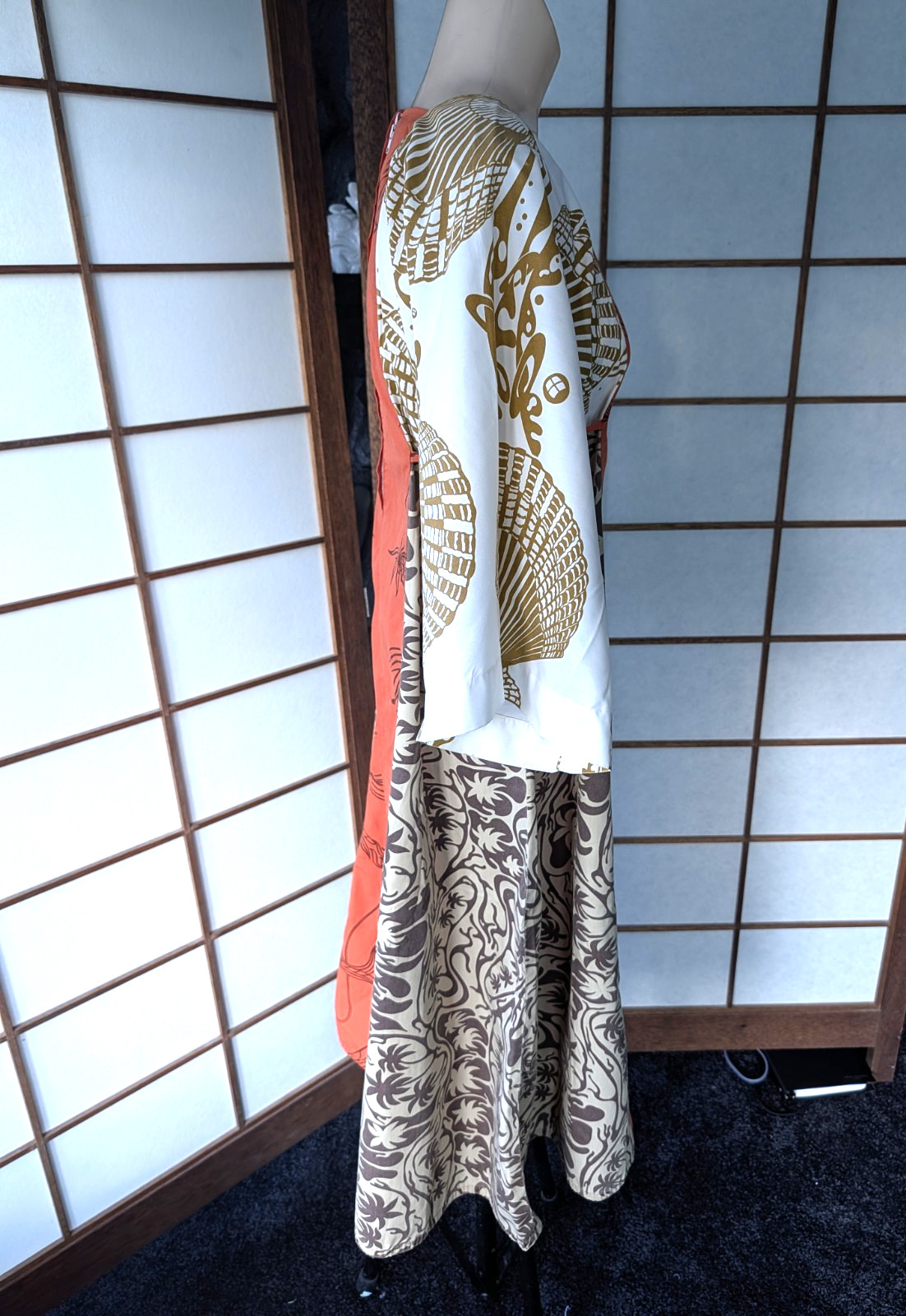Vintage1970s Tiki Togs Suva Fiji Hawaiian Maxi Dress Caftan M Kimono Sleeves
