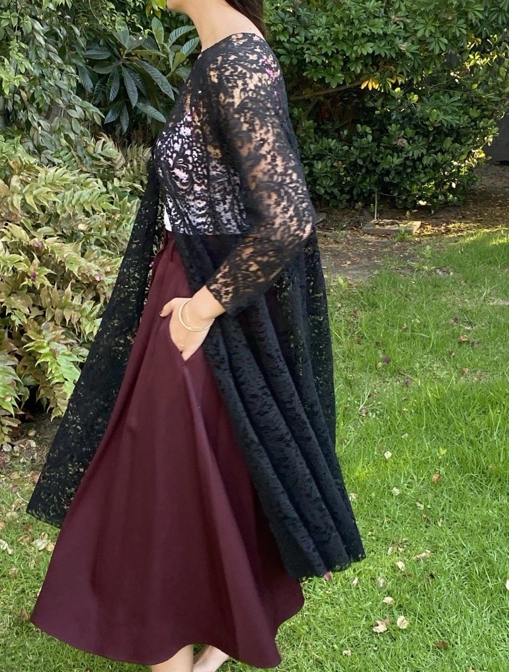 Exquisite Vintage Hand sewn Chantilly Lace Coat Duster Black