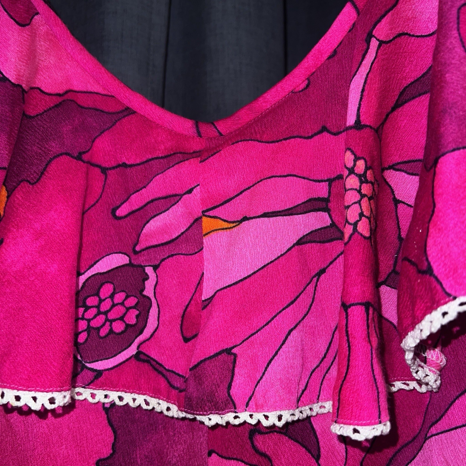 Vintage Hilo Hattie Fashions Hawaii Dress Size 16 MCM, Maxi Length Ruffle Neck