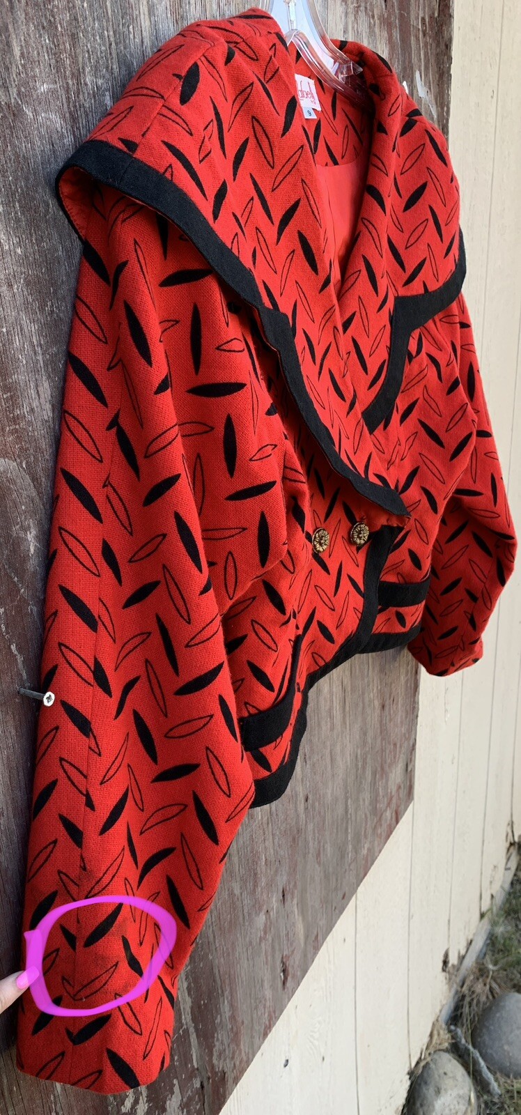Vintage Rafaella Petites Blazer Jacket Red Black Geometric 80s 1980s Size 9