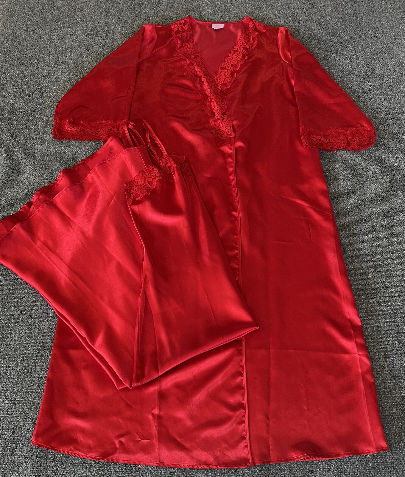 Amoureuse Womens 14/16 Peignoir Set Red Chemise Nightgown Robe Silky Romantic