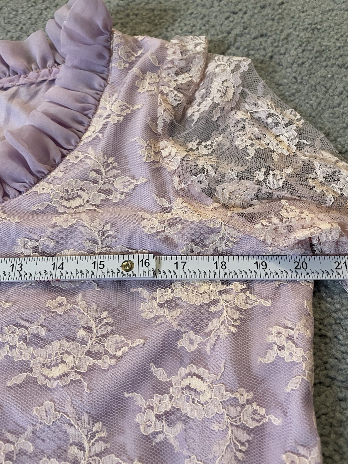 Vtg 70s Handmade Victorian Maxi Dress Sz L Lavender Floral Lace Overlay Prairie