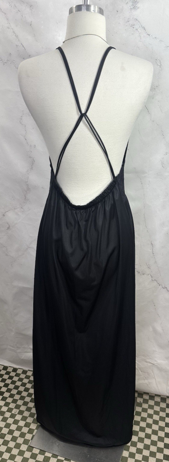 Vtg 70s Lily Of France Full Sweep Slip Dress M Black Old Hollywood Whimsigoth
