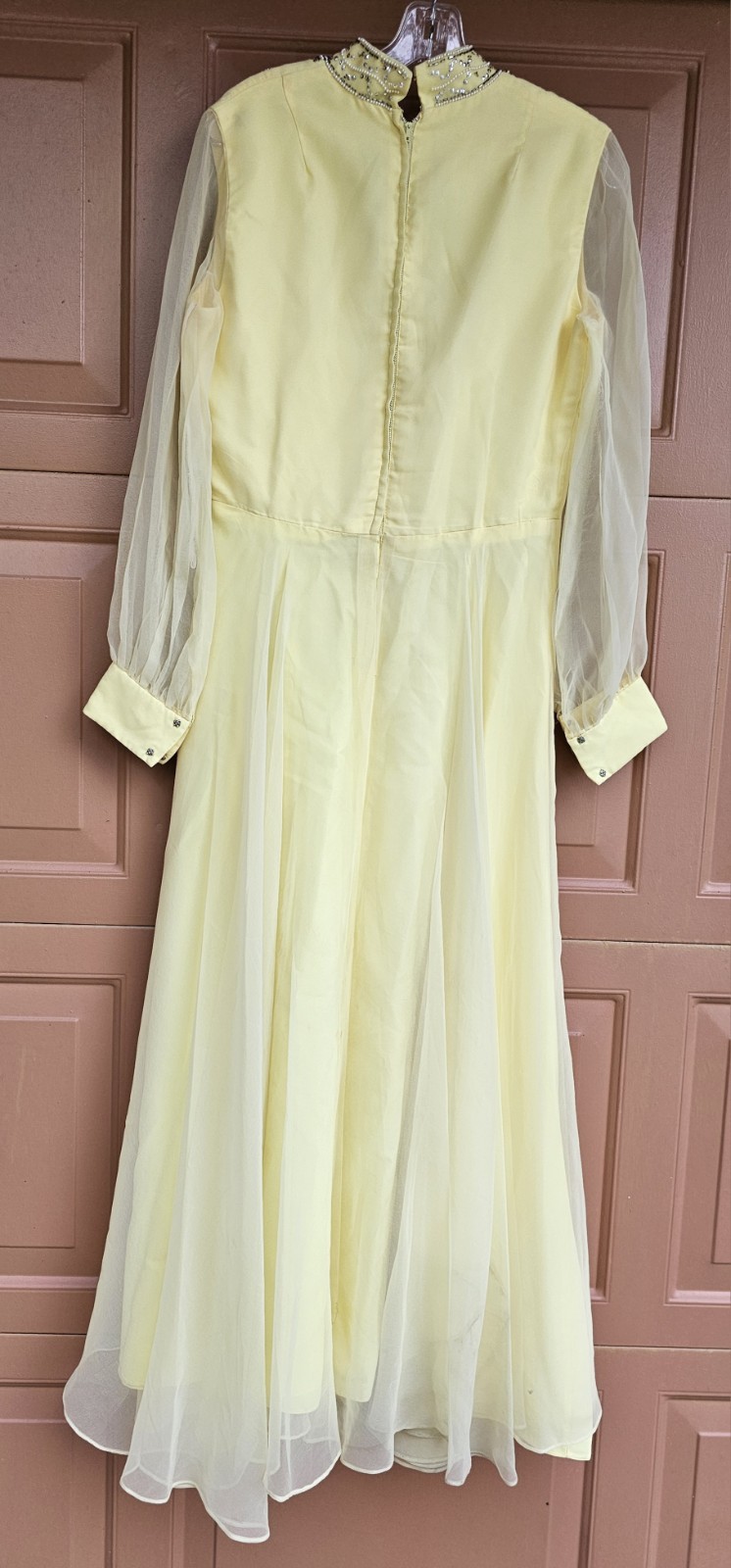 Vintage Custom Made Yellow Chiffon 1970s Formal Dress M