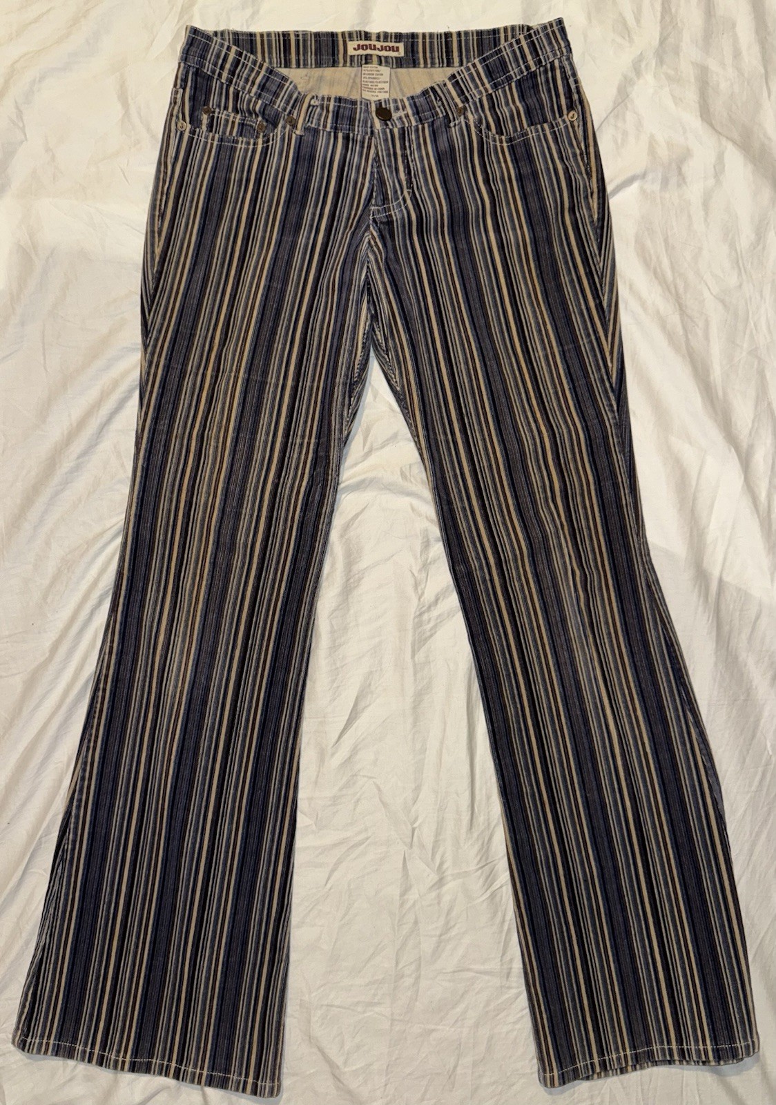 Jou Jou Women’s Vintage Flare Corduroy Low Rise Multi-Color Striped Pants Sz 5/6