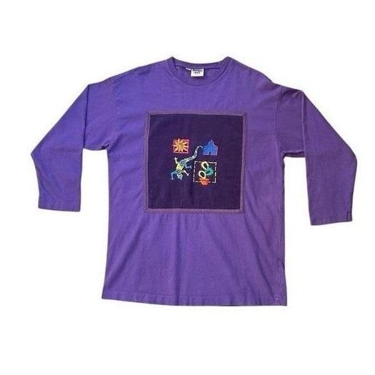 Vintage Johnny Was Wearable Art Embroidered Top USA Made Purple Cotton OS