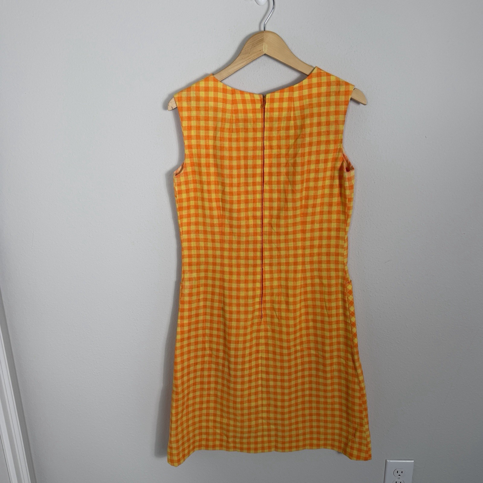 Vintage 1960s Mod Orange Checkered Shift Dress Women’s Size M/L