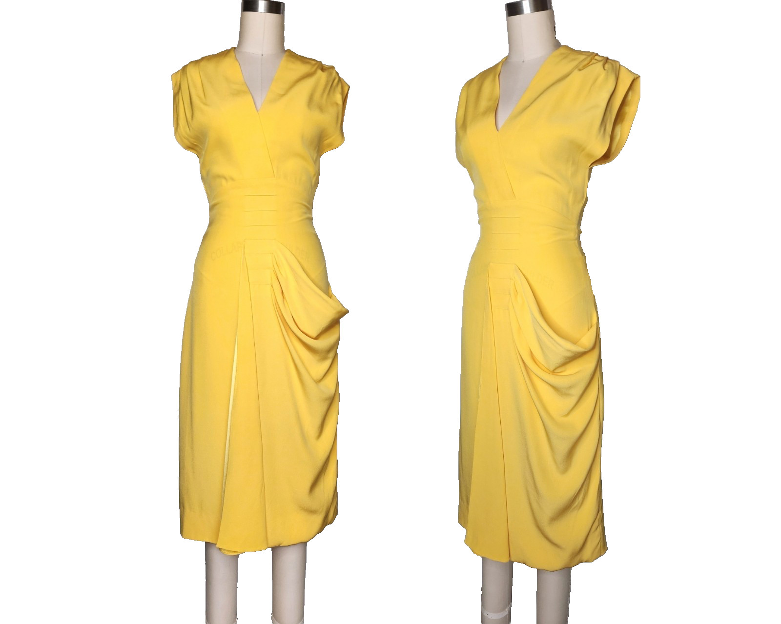 30s 40s Yellow Dress – Draped Pocket Dress – Mid Century Cocktail Party XS