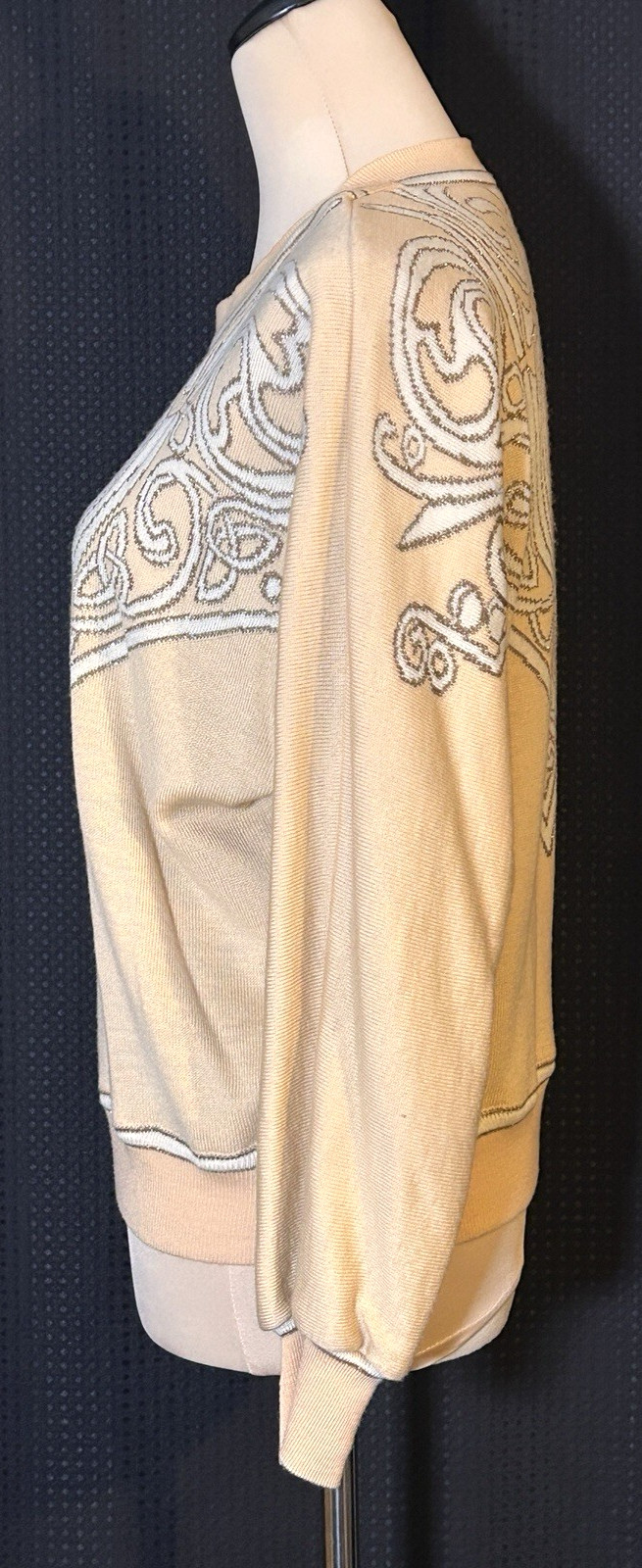 Vintage Escada Laurel Light Peach Geometric Metallic Thread Sweater Womens M
