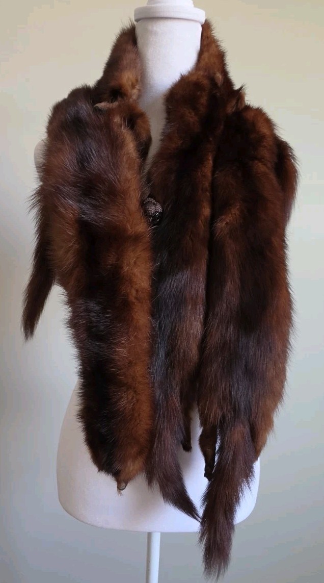 Vintage 5 Pelt Mink Real Fur Stole Scarf Shaw Wrap 50 inches long