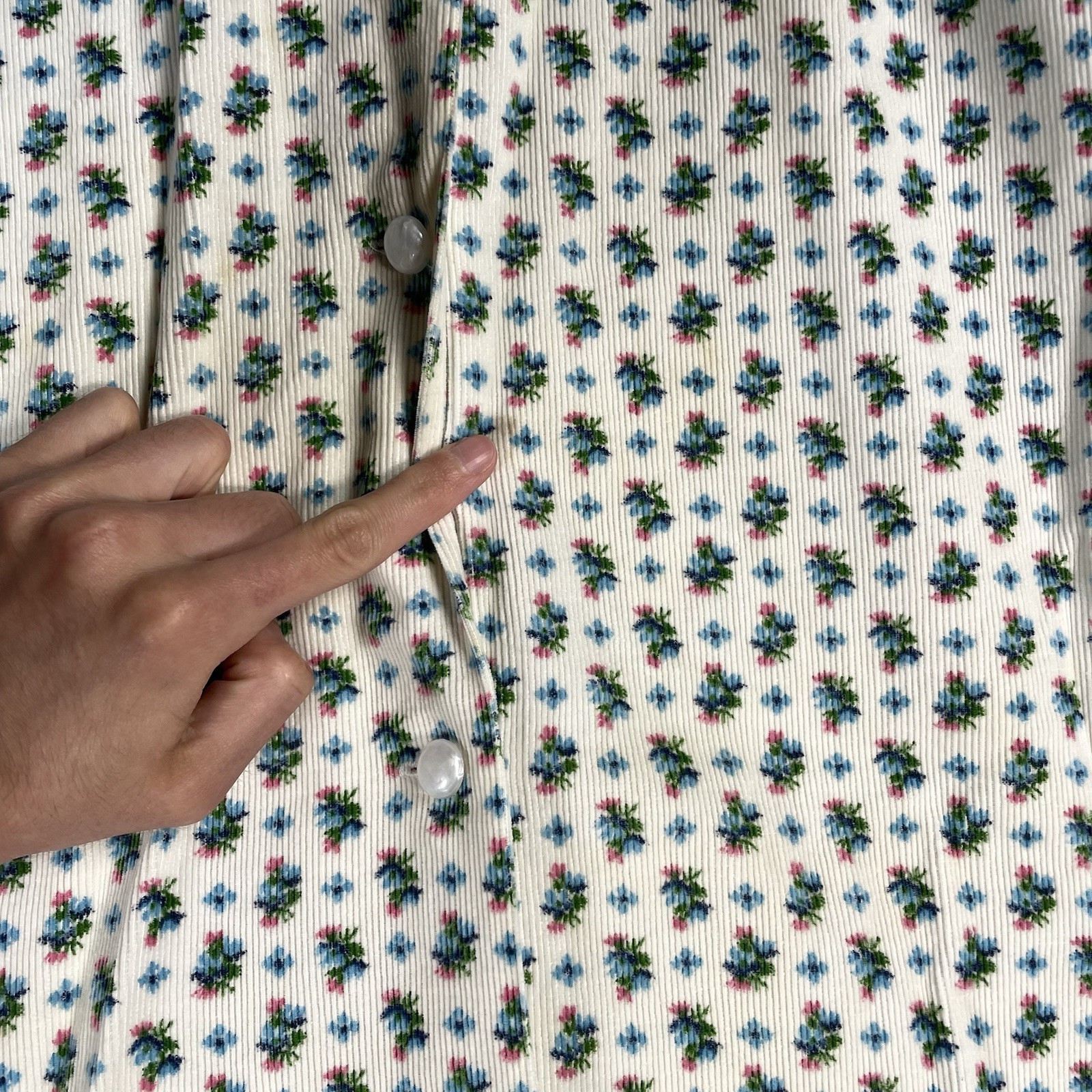 VINTAGE 50s Janet Lynn House Dress Womens Size Small Floral Corduroy Cotton
