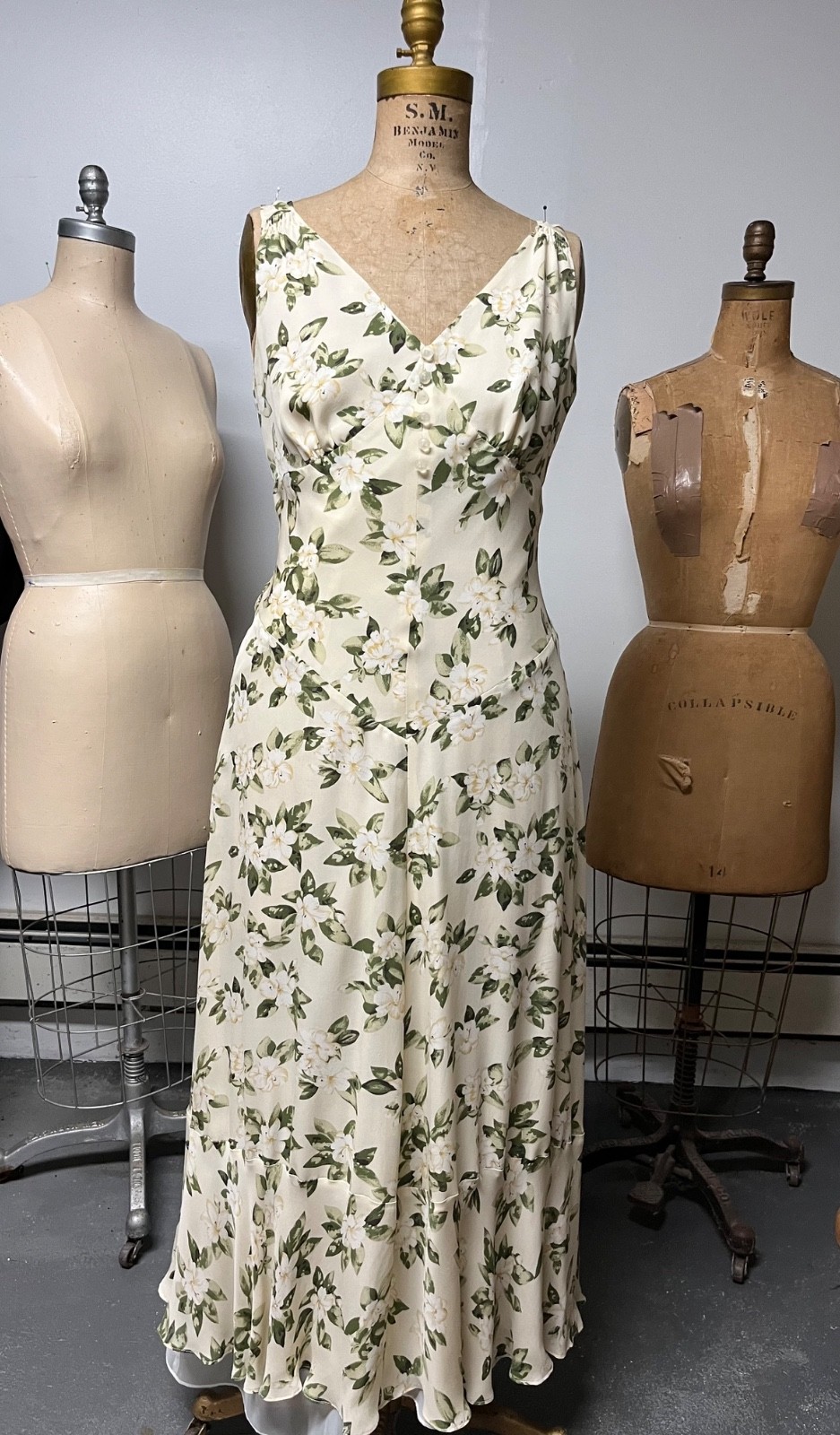 Vintage J Peterman 1930s Style Lady Day Silk Georgette Dress Size 10 Bust 38