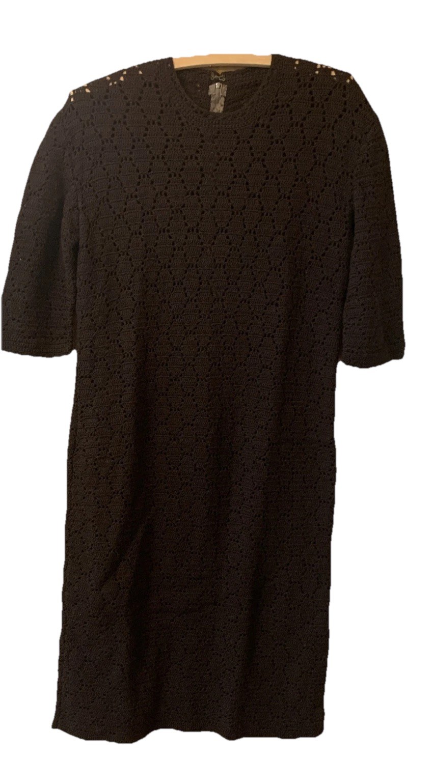 Vintage Handmade crochet Brown Wool dress With Zip Up Back. 1950’s Knee Legnth