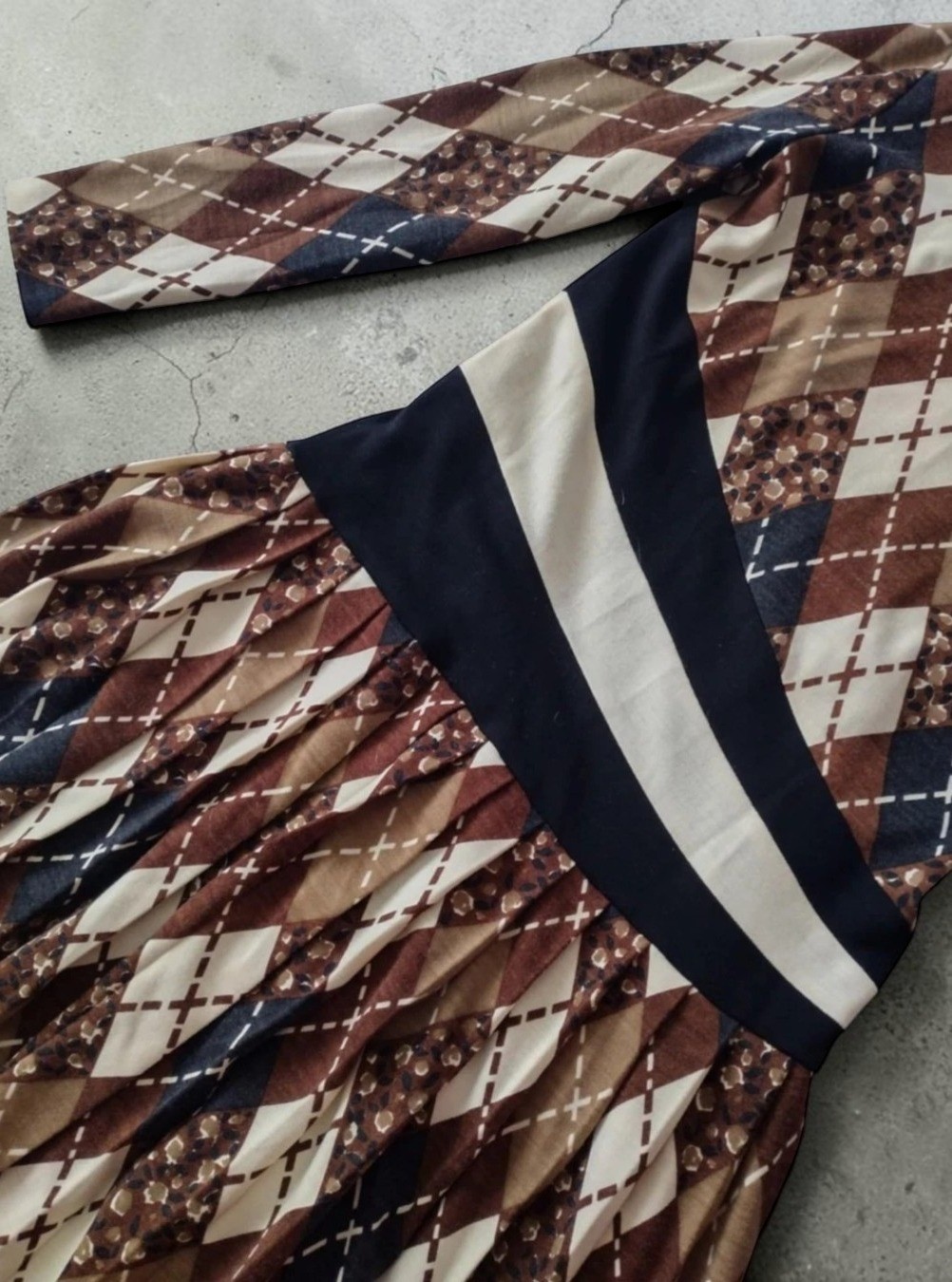 Eley Kishimoto Vintage 90s Wool Argyle Dress Brown Beige M Archive Preppy Luxe