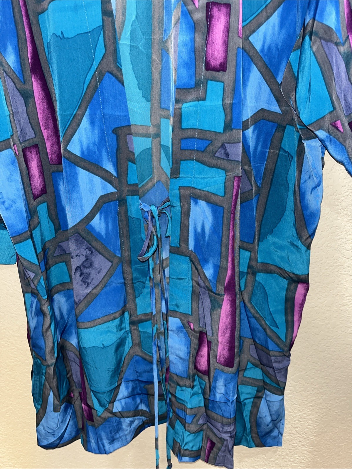 Peter Popovitch Robe Size MEDIUM Vintage USA Made Vibrant Tie Shoulder Pads